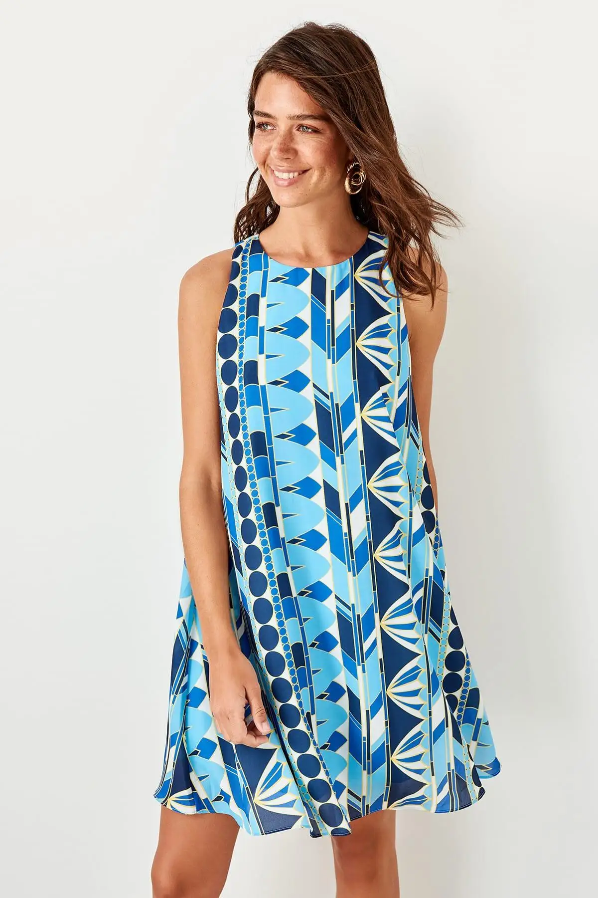 

Trendyol Blue Print Dress TWOSS19BB0215