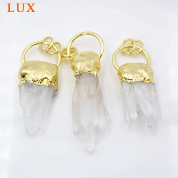 

Raw Crystal Quartzs Cluster Pendant Druzy Crystal Pendant 24K Gold-Plating Free Form Crystal Point Cluster Charm