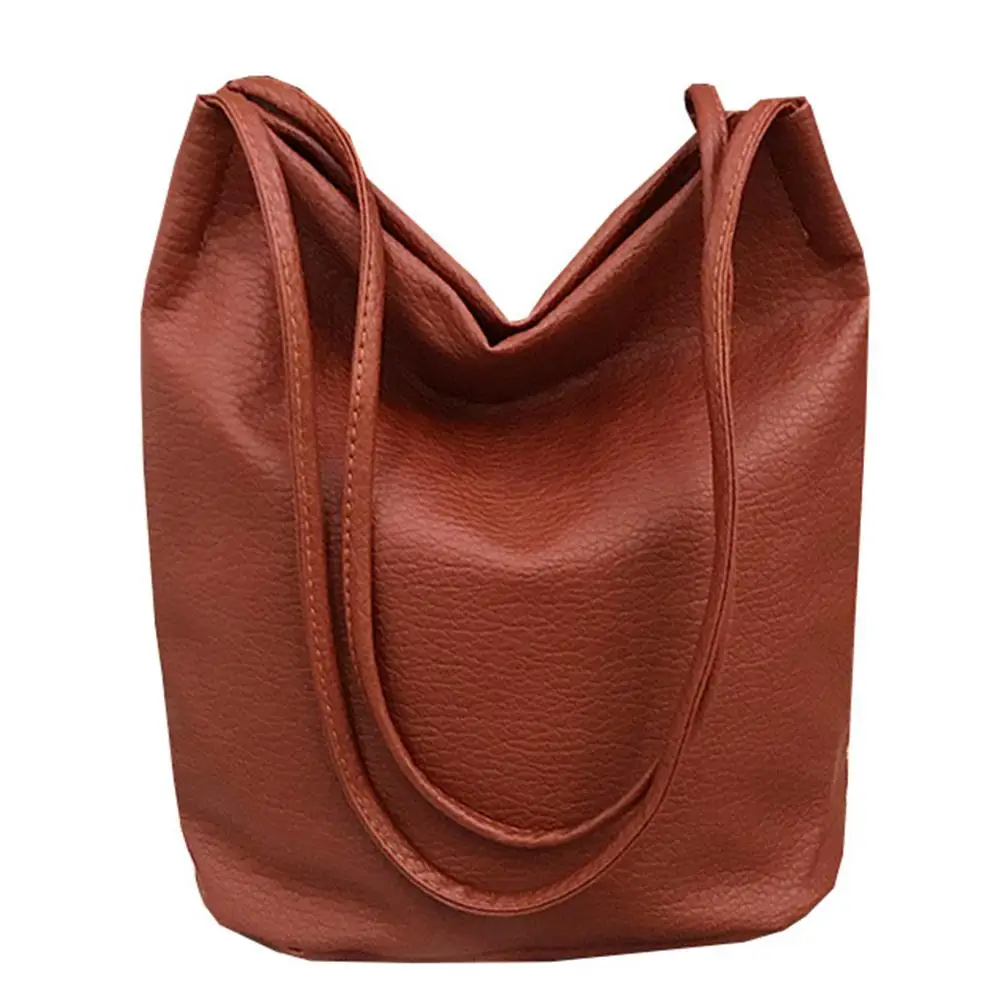 

Vintage Women Leather Handbag Solid Color Large Capacity Tote Shoulder Bag