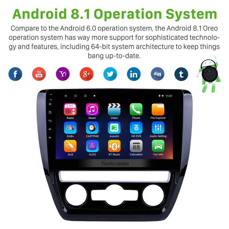 Discount Seicane Quad core GPS Navigation Radio Android 7.1/8.1 for 2012 2013 2014 2015 VW Volkswagen SAGITAR Car Unit Player TV tuner 1