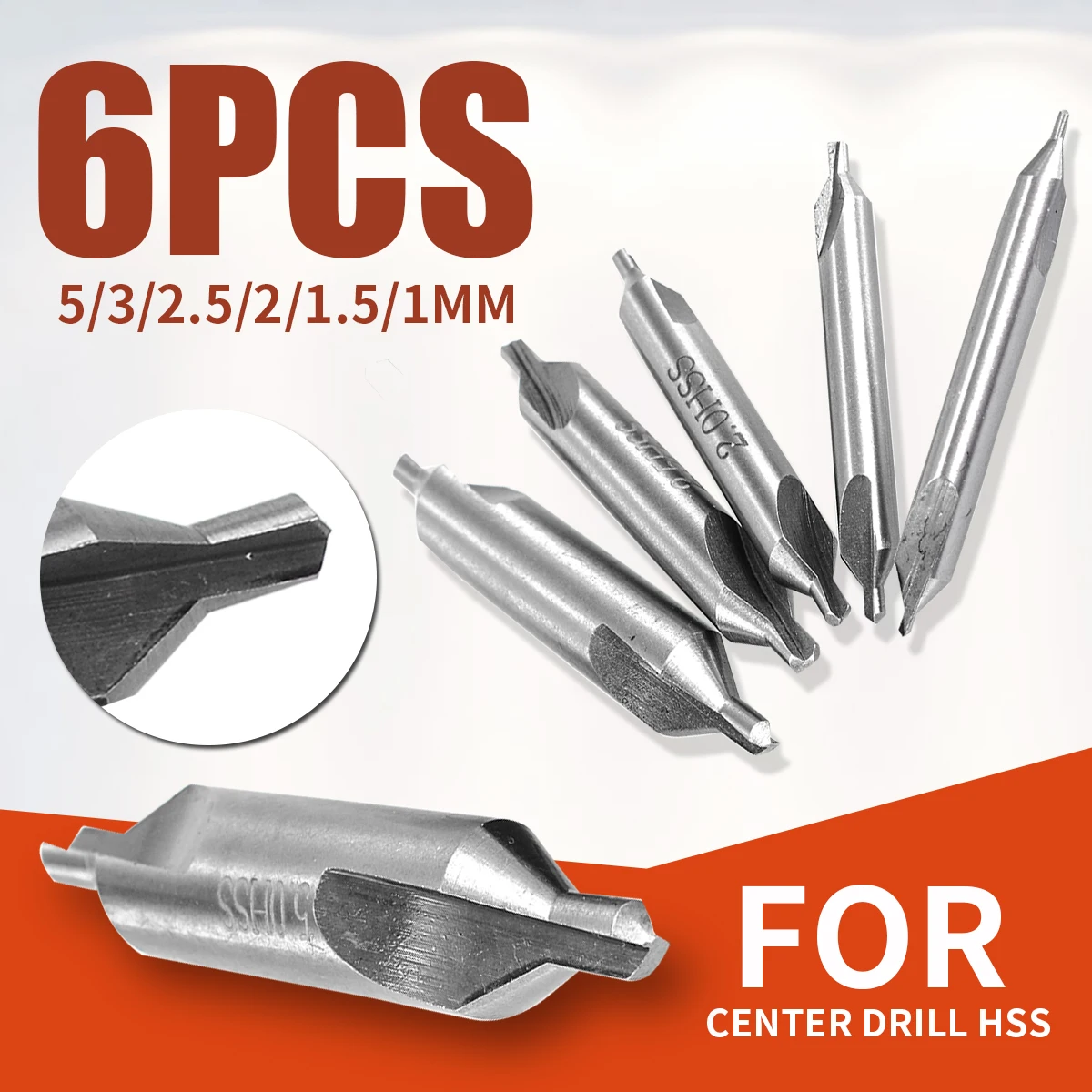 

6PCS High Speed Steel Center Drill Bits Set Combined Countersinks Kit Standard 60 Degree 5/3/2.5/2/1.5/1mm Position Drills