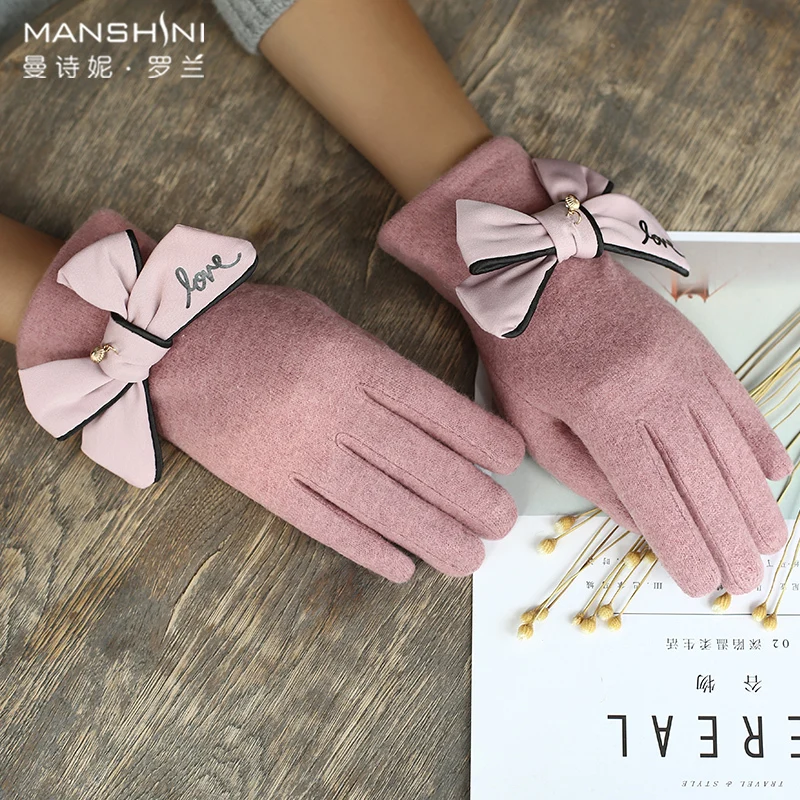 Wool Cashmere blends winter gloves coral fleece thickness keep warm Touch Screen gloves telefingers gloves women 0816