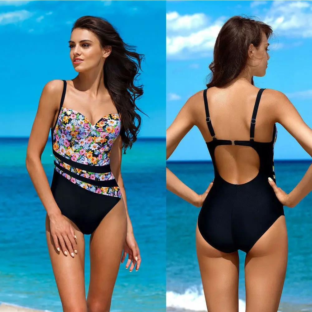 

Hirigin Sexy Flower Swimwear Women One Piece Swimsuit 2019 High Waist Push Up Padded Beach Bathing Suit Summer Monokini Bikini