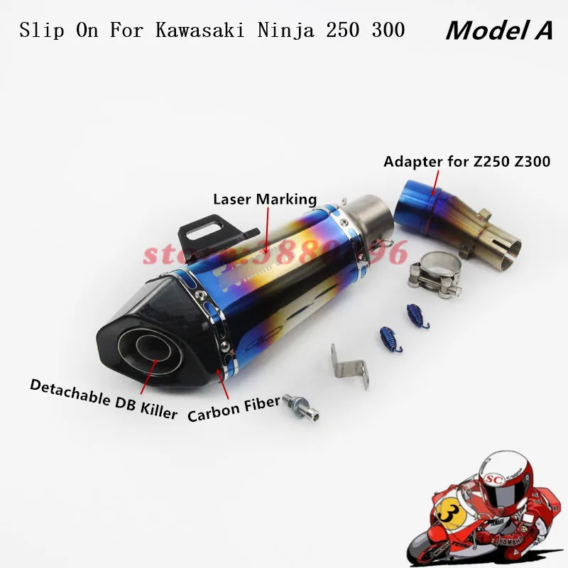 

Motorcycle Full Exhaust System Slip on For Blue Ninja250 ninja300 Carbon Fiber Exhaust Muffler Pipe