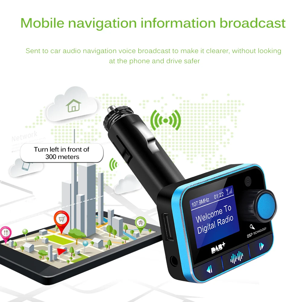 USB FM Transmitter MP3 Player U disk LCD Display Car Kit Charger Adapter With DAB Function Bluetooth V4.2 A2DP Noise suppressi