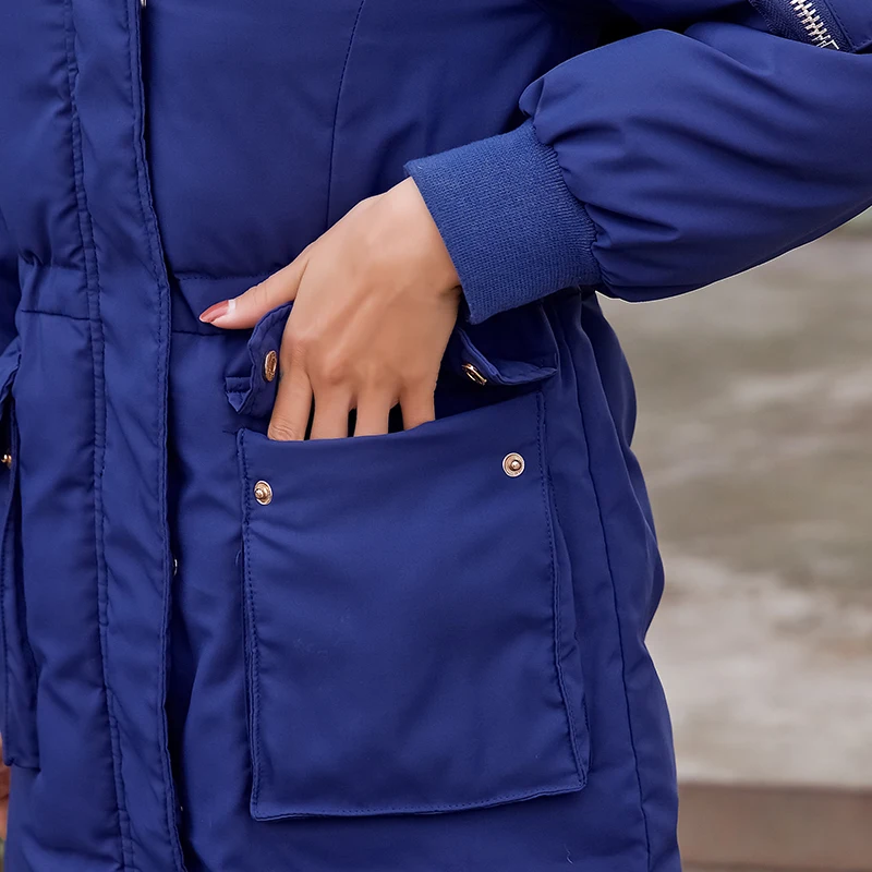 Épais Femmes Chaud D'hiver Long Pour Bleu Tri P677 Hiver De Fourrure Capuchon Parka Survêtement Blue couleur Mode Paedded Manteau Col Femme À Veste t7Ftw