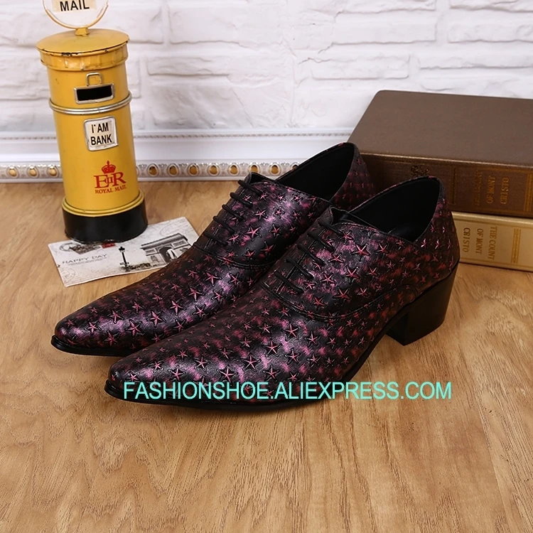 

Height Increasing Mens Brogue Shoes PrintFull Grain Leather Business Shoes lace up New British Style Men Wedding Dress Shoes