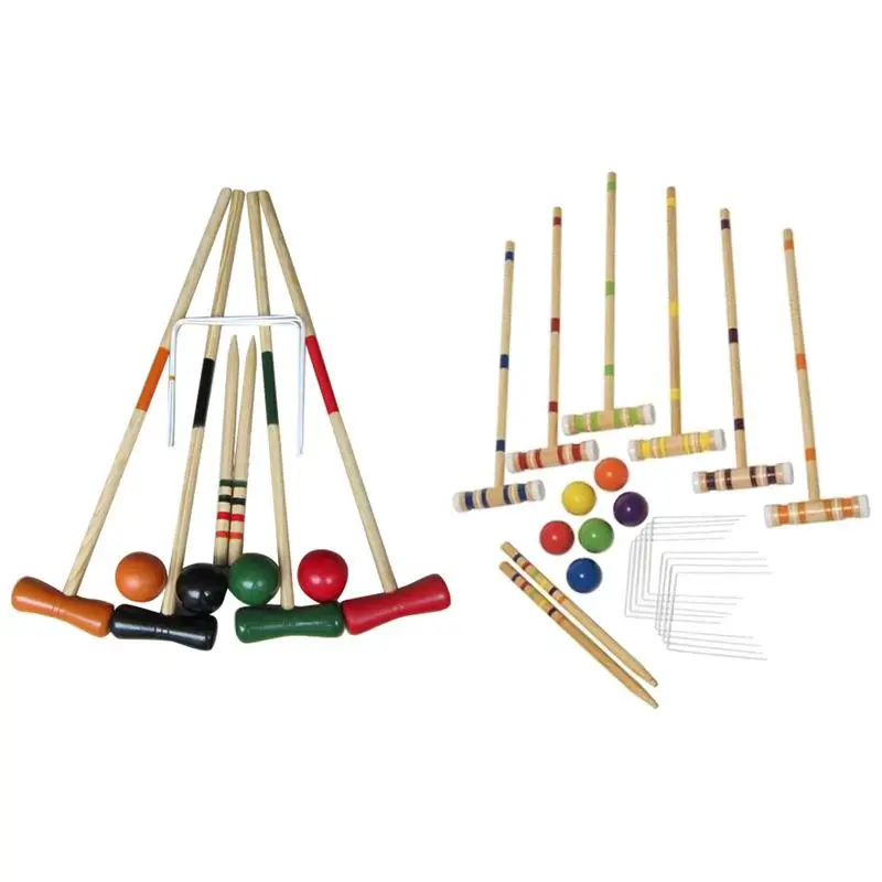 

Croquet Set For 2-6 Players Mallet Middle Pole Benchmark Pole Ball Door Portable Wooden Sports Game Small Amusement Park
