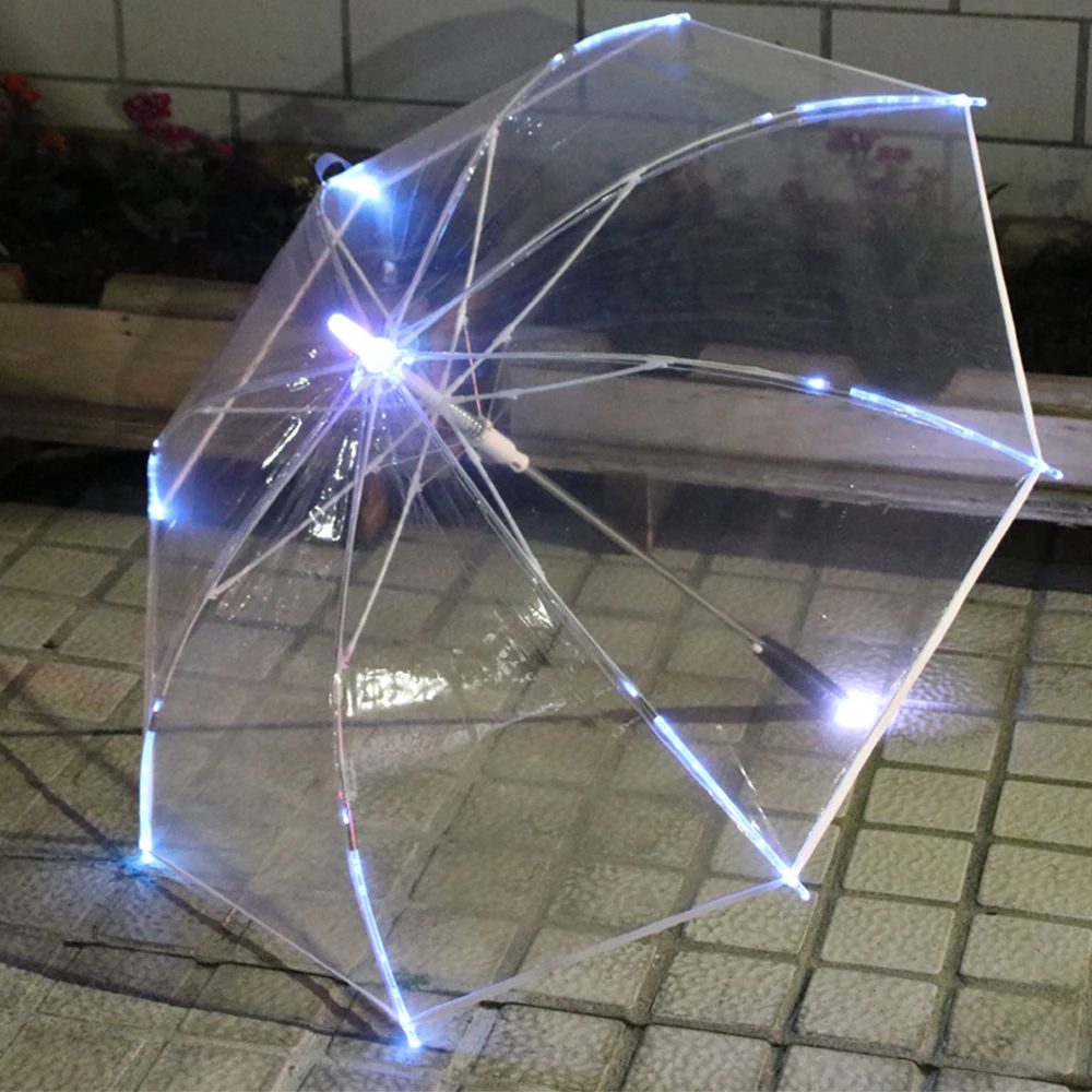 New 8 Rib Light Up Blade Runner Style Changing Color LED Umbrella with Flashlight Transparent Handle Straight Parasol | Дом и сад