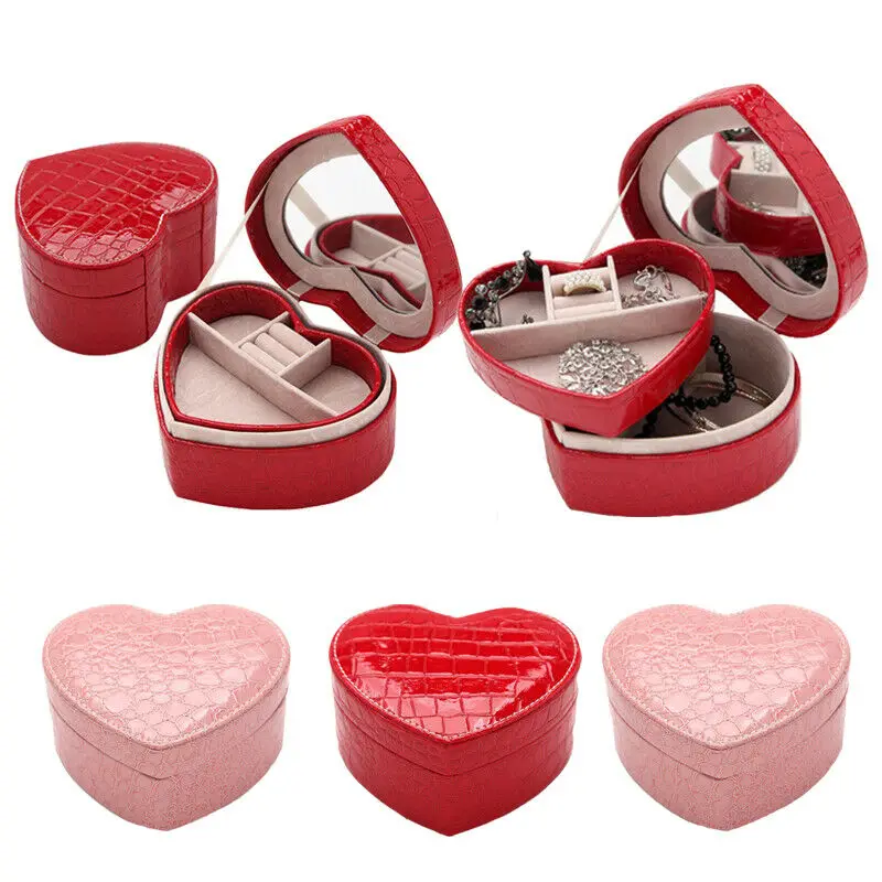 

2019 Heart Shape Jewelry Display Box Crocodile Pattern PU Leather Jewellery Storage Organizer Detachable Casket Storage Boxes