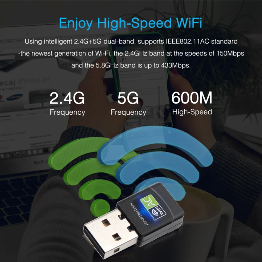 USB WiFi адаптер USB Ethernet WiFi Dongle 600 Мбит/с 5 ГГц Lan USB Wi-Fi адаптер PC Antena Wi Fi приемник AC беспроводная сетевая карта