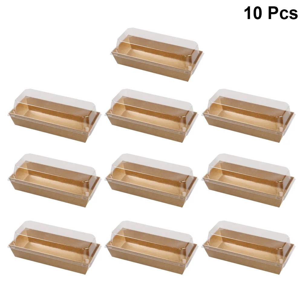 10 шт. прямоугольная крафт-бумага сэндвич упаковочные коробки торт хлеб закуски хлебобулочные упаковочные коробки с пластиковыми прозрачными крышками