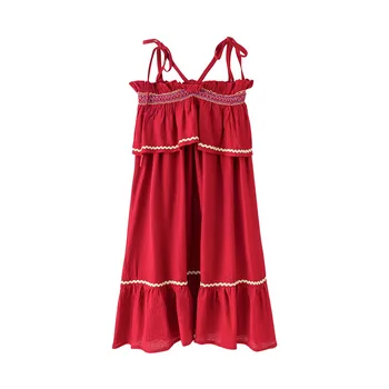 

2019 new summer chinese style long dress embroidery sleeveless ruffle beach dresses age for 4 - 14 teenage girls spring clothes