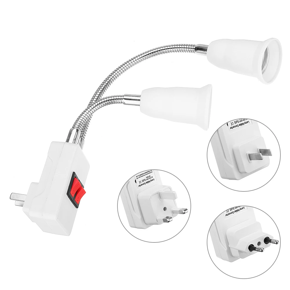 

CLAITE E27 Lampholder Bulb Adapter 4A Double Heads E27 Lampholder Bulb Adapter with Botton Switch EU US UK Plug AC100-250V