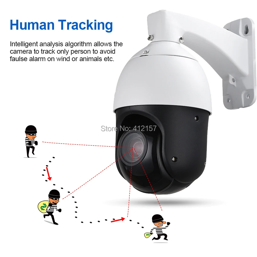 IP66 Outdoor POE 2MP Auto Tracking PTZ Camera Person Detection Humanoid Recognition H.265 IP Camera