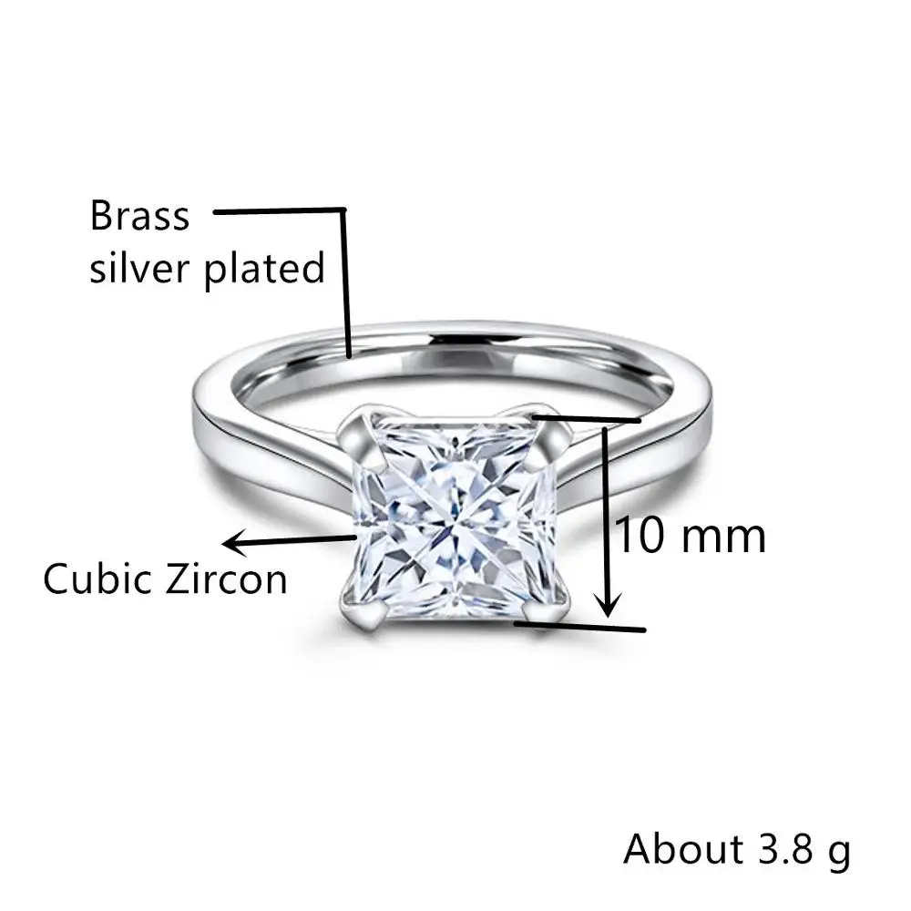 Huitan классическое обручальное кольцо с квадратной резкой CZ зубец установка золотого цвета Eteanity Свадебные кольца на годовщину для женщин