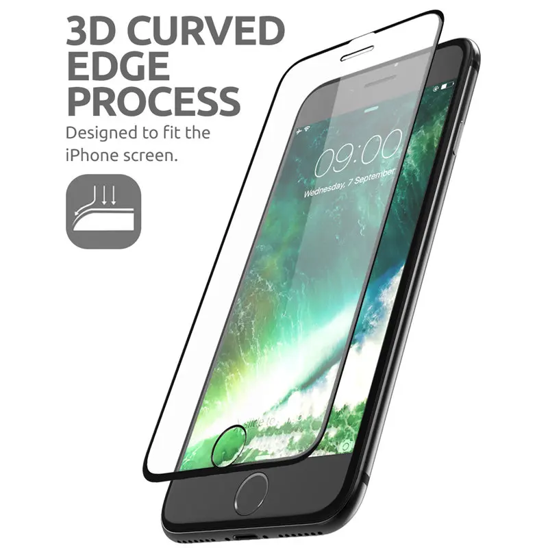 SUPCASE для iPhone 7/8 4,7 дюймов против царапин Премиум 3D изогнутые края Анти-ударное Закаленное стекло протектор экрана с направляющей рамкой