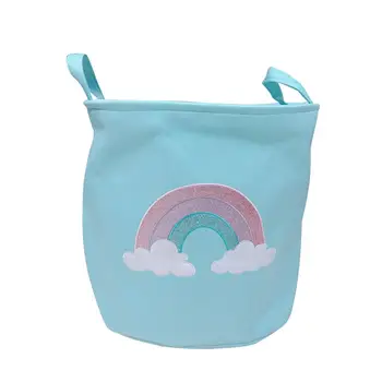 

Printed Laundry Baskets Folding Cartoon Pattern Linen Fabric Laundry Organizing Basket(Blue Rainbow)