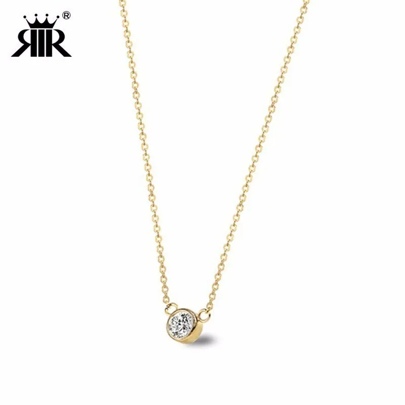 

RIR Stylish Minimalist Stainless Steel Crystal CZ Stone Necklace Elegant Temperament Best Ladies Jewelry Gift