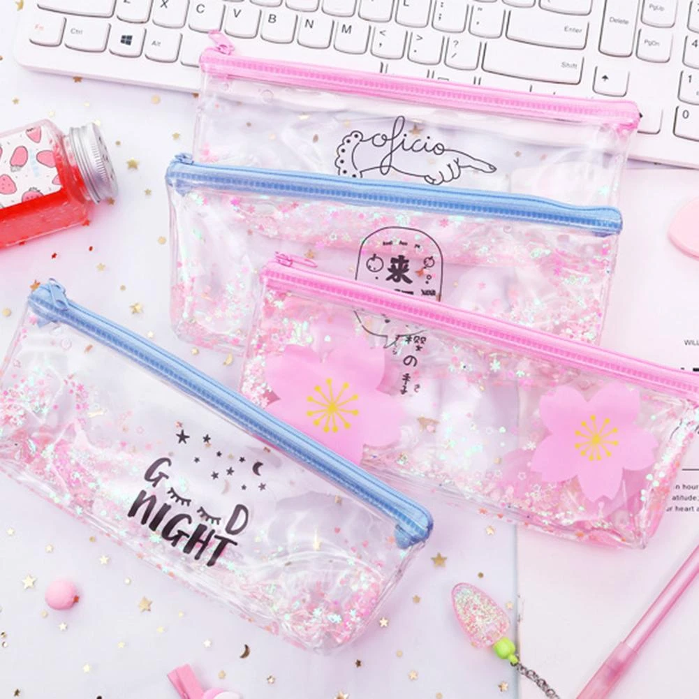 Estuche transparente con arena movediza a la moda, estuche para lápices, estuche con cremallera|Bolsas para lápices| - AliExpress