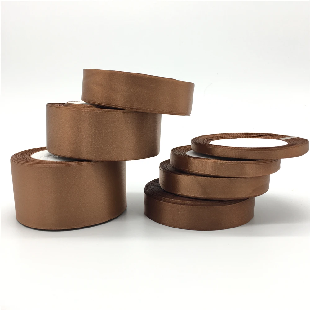 6mm 10mm 15mm 20mm 25mm 38mm 50mm(1Roll 25yds) satin ribbons ribbon decoration ribbon supplies wrapping ribbon satin ribbon sewing ribbon velvet ribbon labeling ribbon label ribbon Brown Silk Satin Ribbon Wedding Party Decoration Invitation Card Gift Packing