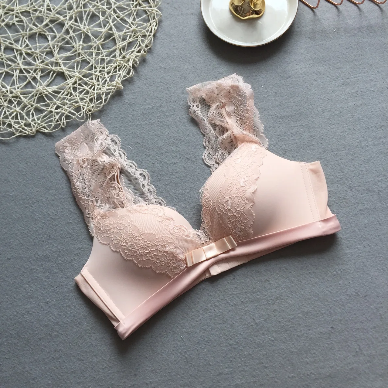 Lace Bralette For Woman Racerback Push Up Wide Lace Strap Bralette