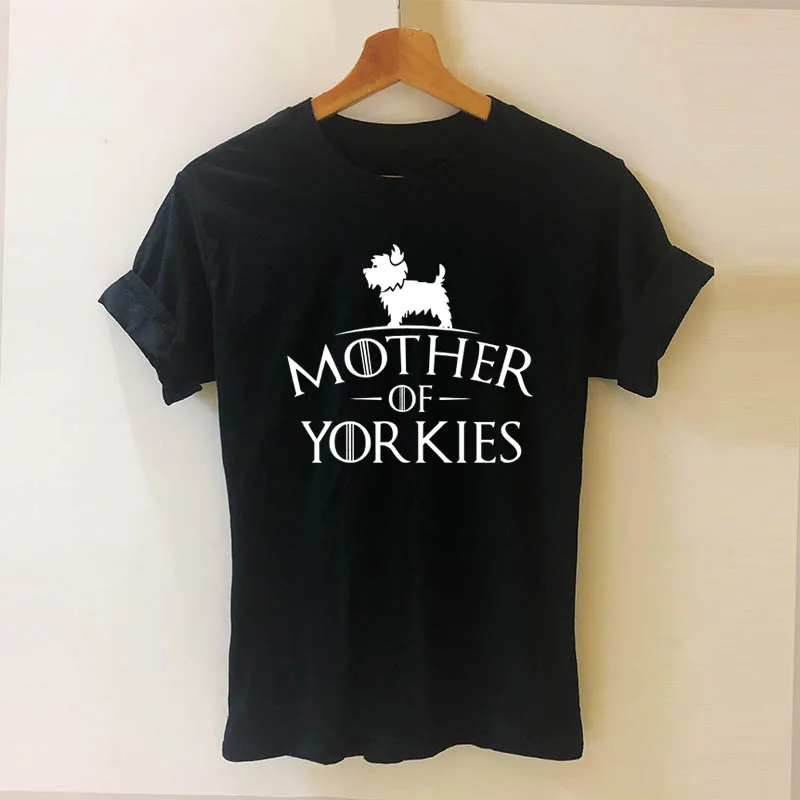 

New Mother Of Yorkies Yorkshire Terrier Mom T Shirt Short Sleeve O-Neck Cotton T-shirt Girls Tee Tops Woman Clothing