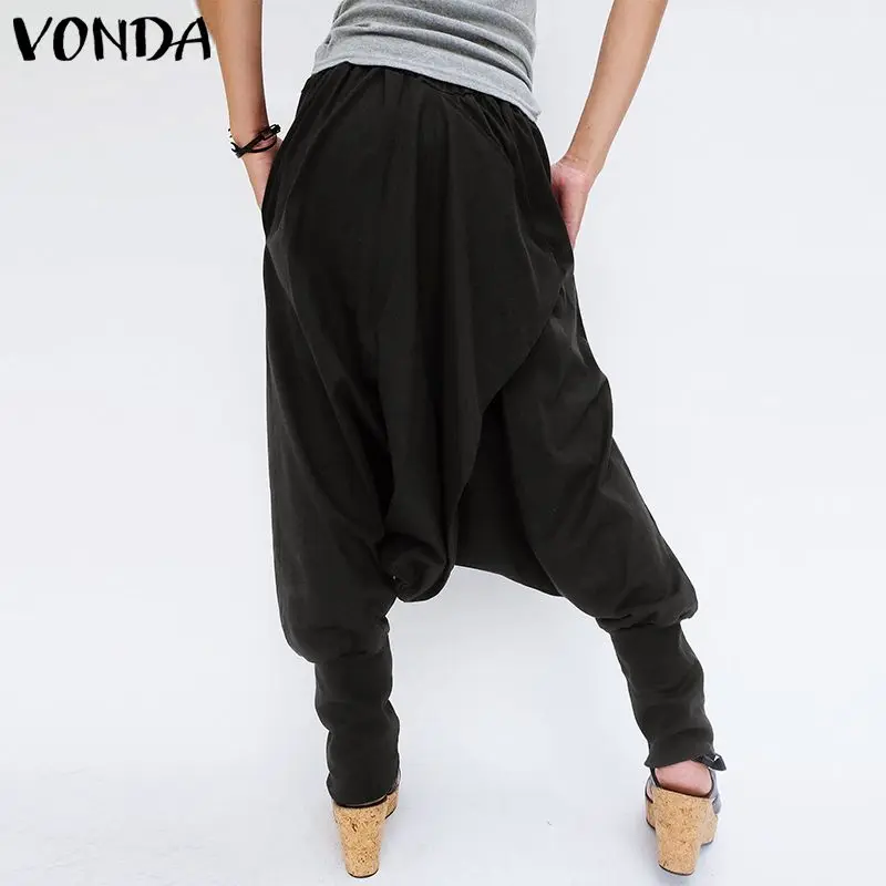 Бренд VONDA, модные женские штаны,, Осенние, повседневные, эластичная талия, передние кнопки, карманы, свободные, шаровары, мешковатые брюки размера плюс