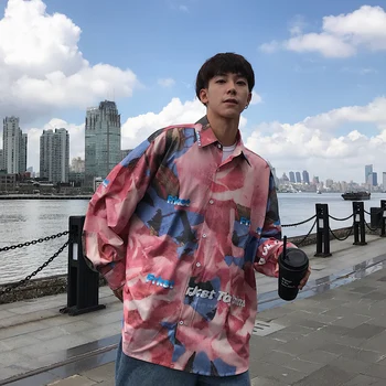 

Autumn New Men's Shirt Fashion Print Casual Loose Hip Hop Long-sleeved Shirt Man Streetwear Comfortable Breathable Male Clothes