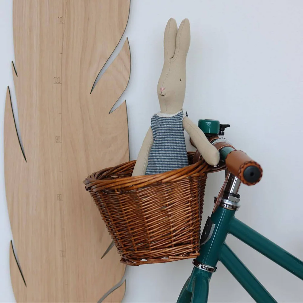 16 Inch Storage Sturdy Front With Straps Beautiful Lines Children Bicycle Basket Durable Pannier Brown Hand-Woven