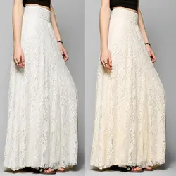 Новые модные женские Высокая талия кружево слоистых Hitched макси юбка Gypsy Boho Длинные асимметричные летние юбки для женщин