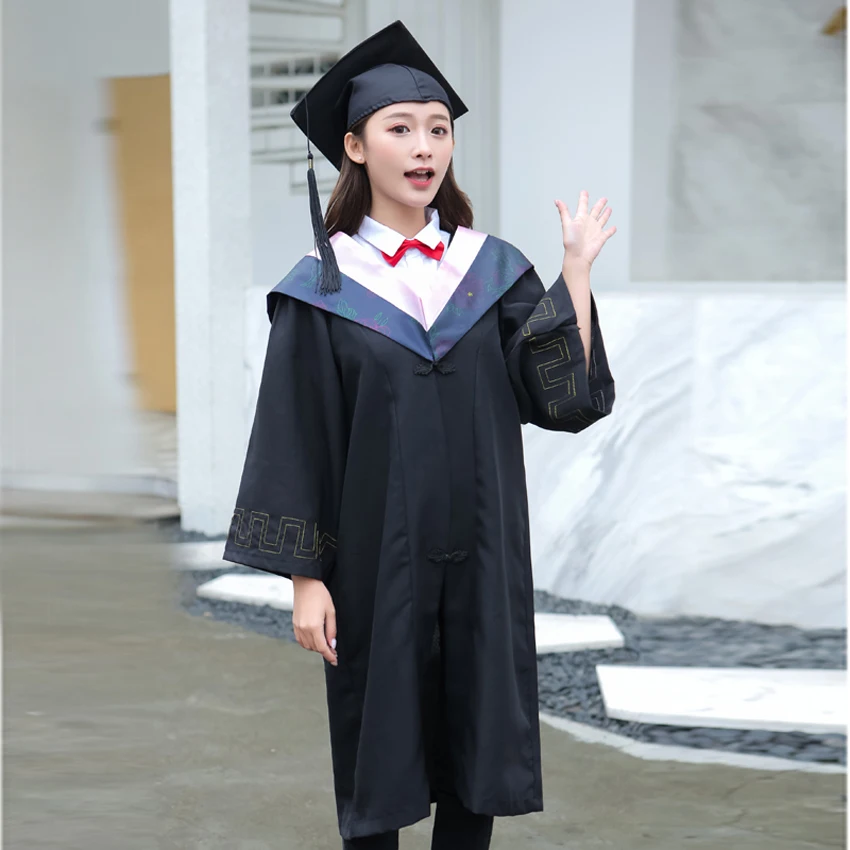 

University School Student Uniform Clothing Set Graduate Gown+cap Academic Dress Woman Graduation Party Wear Photography Props