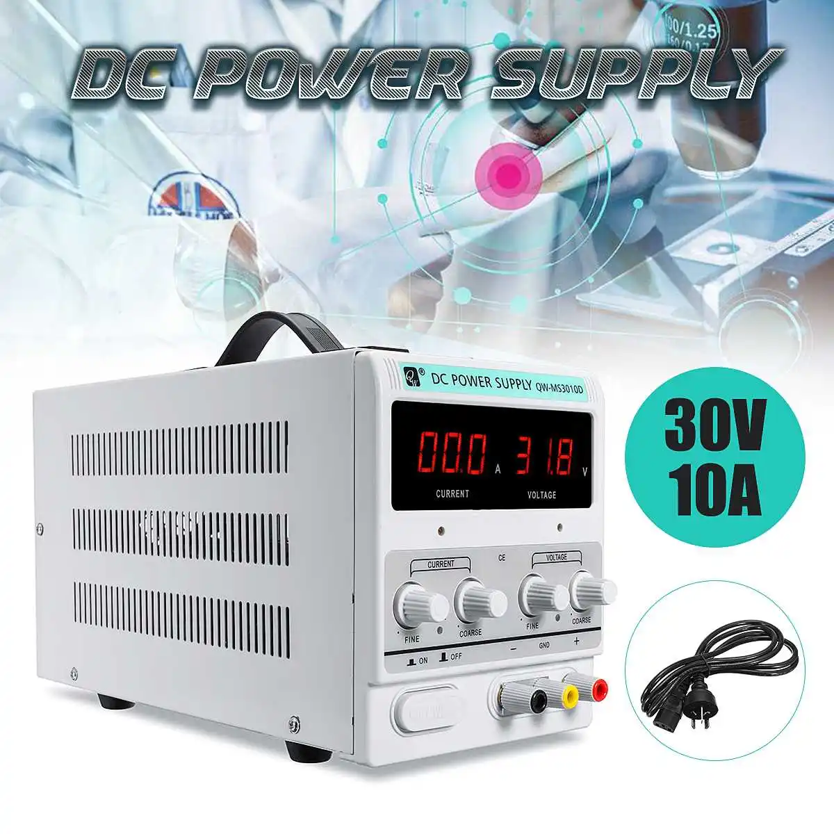 

LED Display 30V 10A DC Power Supply Precision-Variable Digital Adjustable With Clip Cable UK/AU/US Plug Protection Automatically