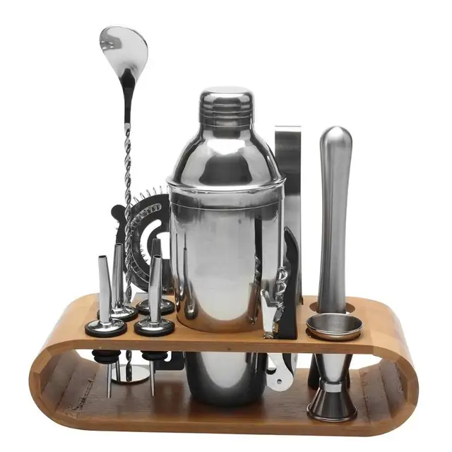 12pcs/set Stainless Steel Liquor Red Wine Cocktail Shaker Bar Wine Mixer Set Bartender Cocktail Hand Shaker Tool Kit with Holder