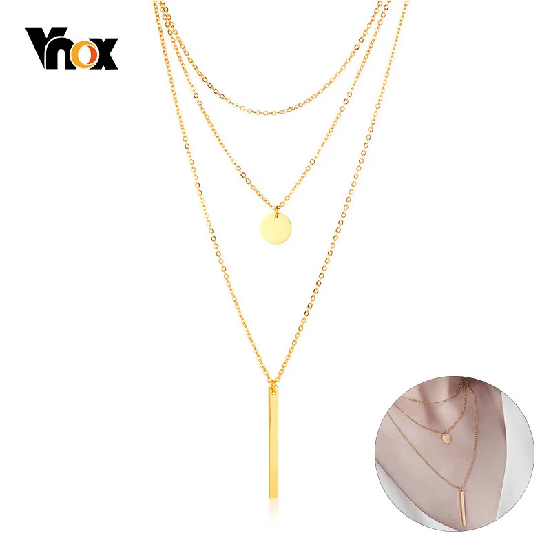 

Vnox Multi-layer Choker Necklaces for Women Gold Tone Stainless Steel Coin Bar Pendant Necklace Lady collar Gifts for Her