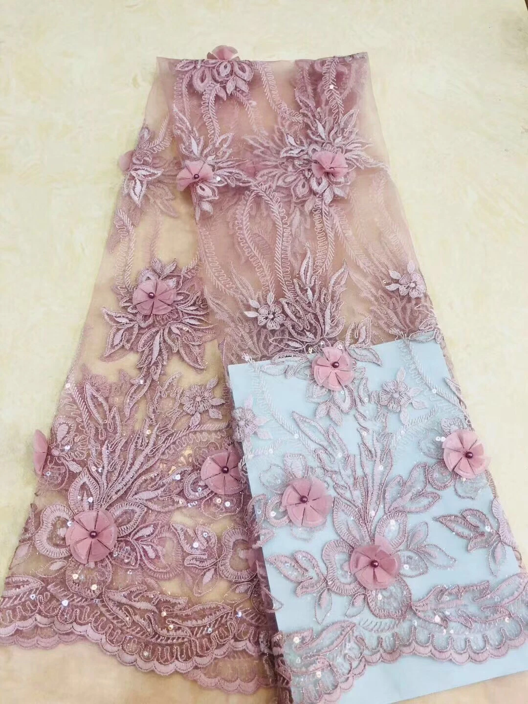 

African Lace Fabrics Dusty Pink Embroidered Nigerian Laces Fabrics Top Quality French Tulle Sequins Lace Fabrics FJ2787