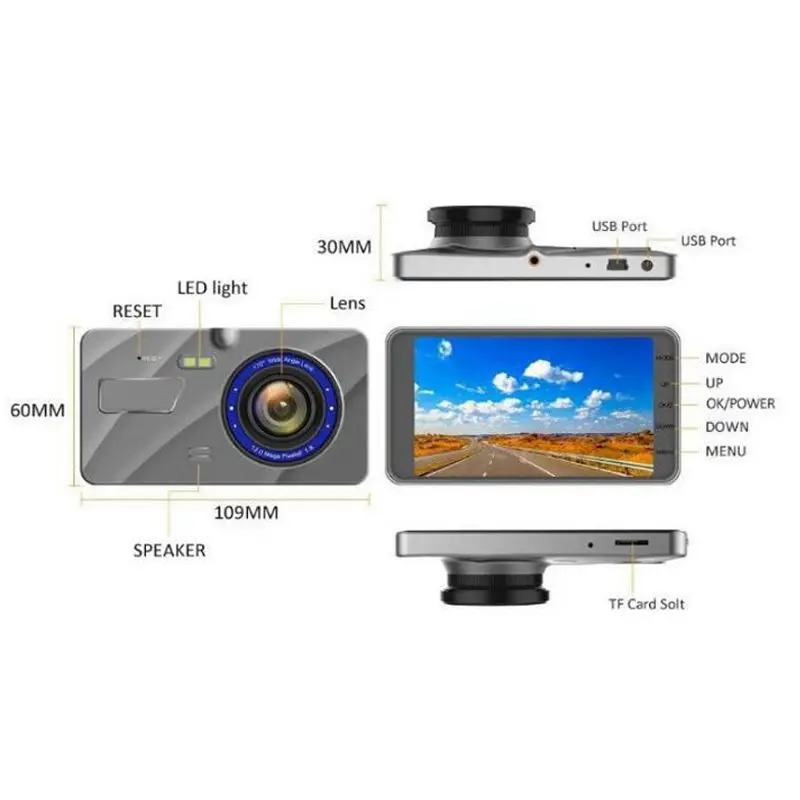 4-дюймовый Видеорегистраторы для автомобилей Камера Full HD 1080P Двойной объектив видео Регистраторы монитор парковки заднего вида Авто Камера Обнаружение движения