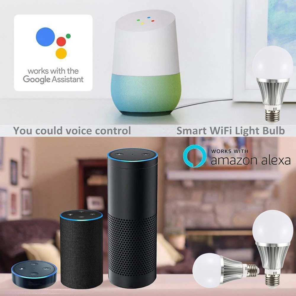 

Smart WIFI Bulb Super Bright LED Bulb E27/E26/B22 WiFi Voice Control RGB Energy Saving Dimming Amazon/Google Control Dropship