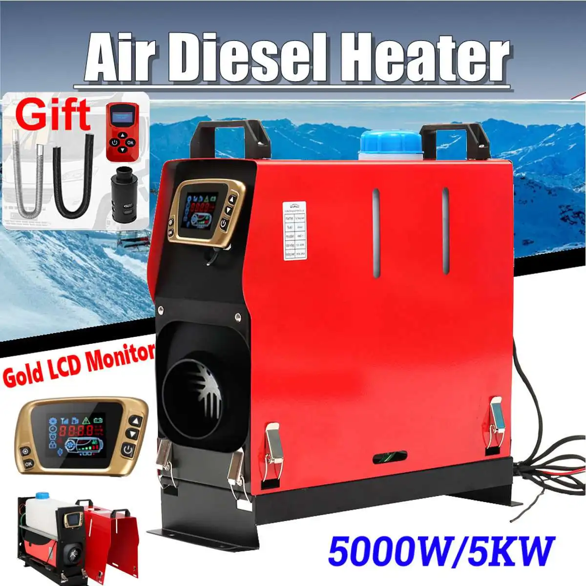 

Detachable 5KW 12V Portable Heater All in One Fuel Air Parking Warmer + Golden LCD Switch+Enhlish Remote For Bus Truck Boat Van