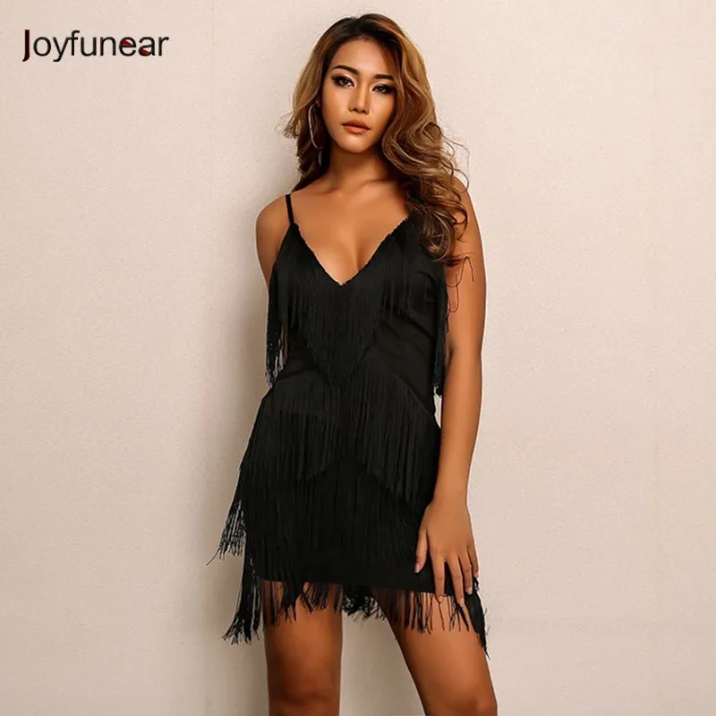 

Joyfunear Spaghetti Strap Autumn Winter Tassel Dress Women 2018 Black Casual Bodycon Party Dress Elegant Sexy Dresses Vestidos