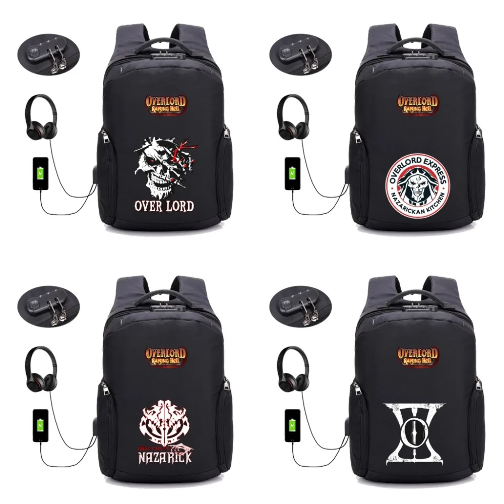 

anime Overlord Backpacks USB Charging Anti-theft Backpack student book bag Teenagers Laptop bag men women laptop bag 32 style