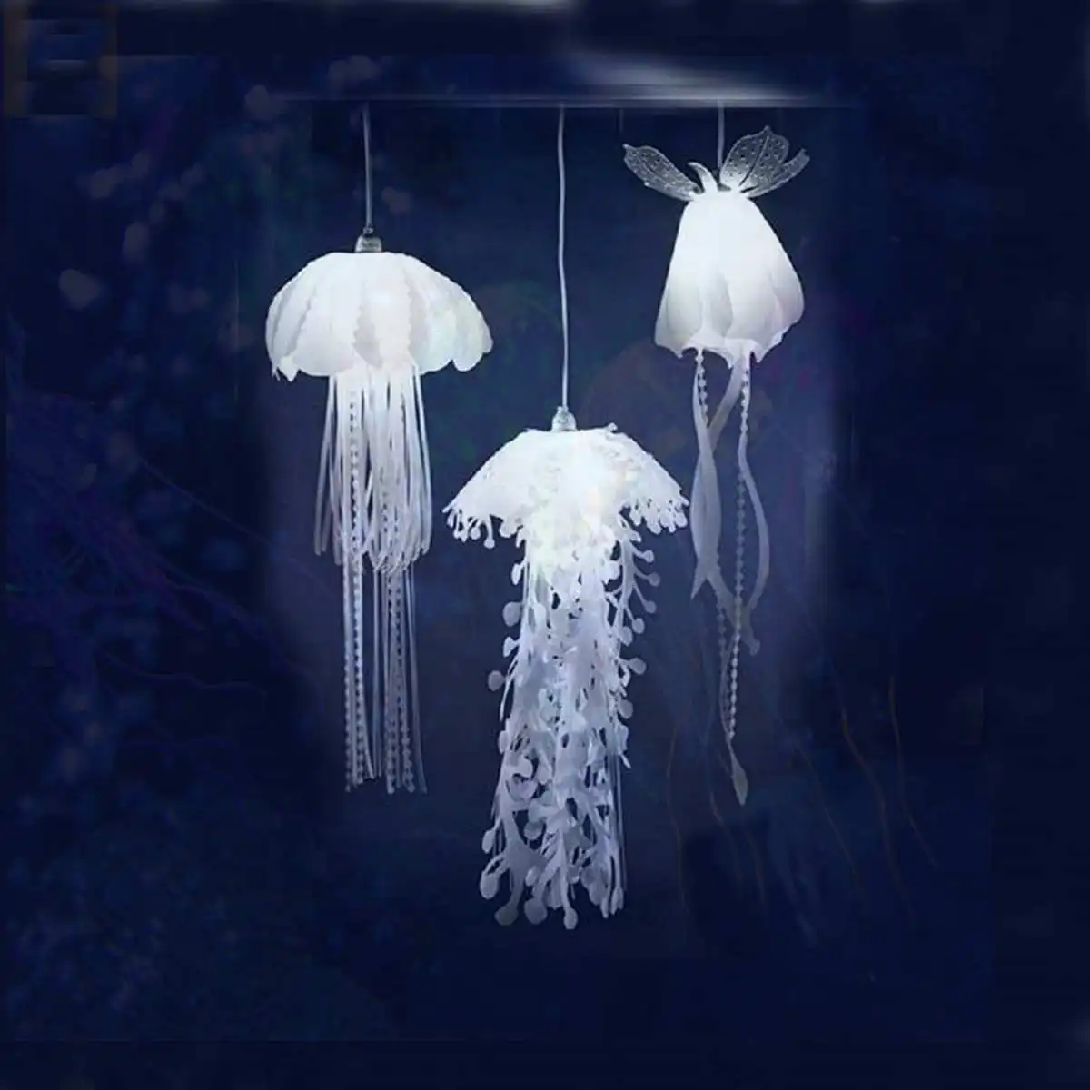

220V Glow Ethereal Jellyfish Lampshade Ceiling Chandelier Light LED Jellyfish Pendant Hanging Lamp for Living Room Bedroom Hotel
