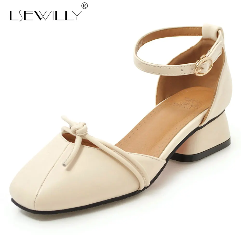 

Lsewilly New Women Casual Thick Heel Sandals Summer Solid Color Close Toe Ankle Strap Med Heel Ladies Platform Shoes E573
