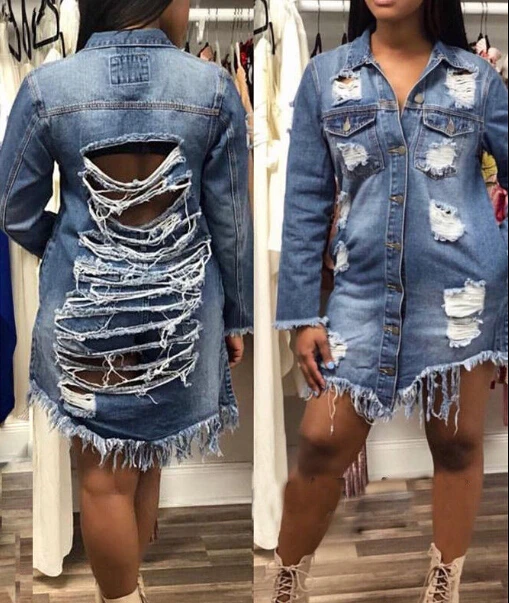 أزياء النساء السيدات طويلة الأكمام عارضة الدنيم سترة معطف أبلى الأزرق حفرة ممزق طويل بلوزة أعلى زائد حجم SM L XL 2XL 3XL أزياء النساء السيدات طويلة الأكمام عارضة الدنيم سترة معطف أبلى الأزرق حفرة ممزق طويل بلوزة أعلى زائد حجم SM L XL 2XL 3XL