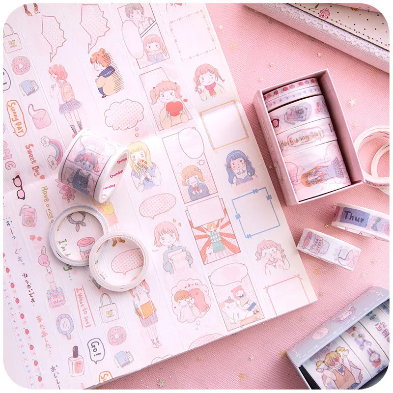 

5Pcs Kawaii Flower Masking Tape Cute Fairy Tale Washi Tape Decorative Adhesive Tape For Kid DIY Scrapbooking Diary Photos Albums