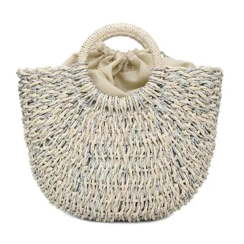 الصيف حقيبة حمل على الشاطئ البوهيمي القش النسيج شنطة كتف المرأة الحياكة أعلى-حقائب بيد