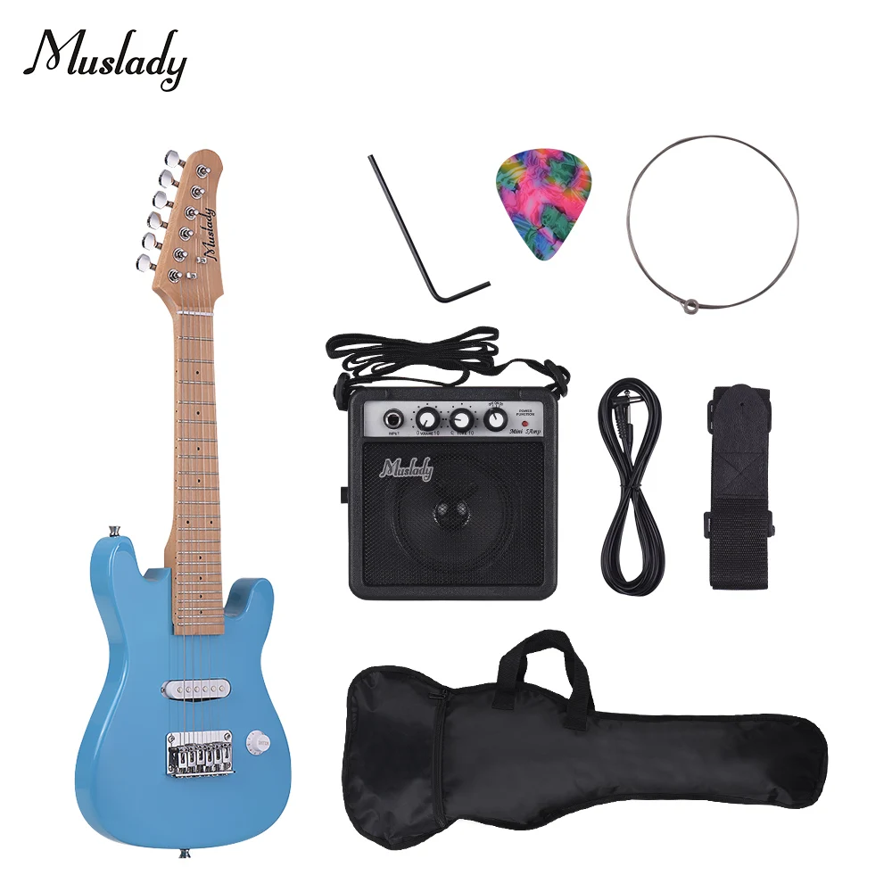 

Muslady 28Inch Kids ST Electric Guitar Kit with Mini Amplifier Guitar Bag Strap Pick String Audio Cable Right-Handed Style