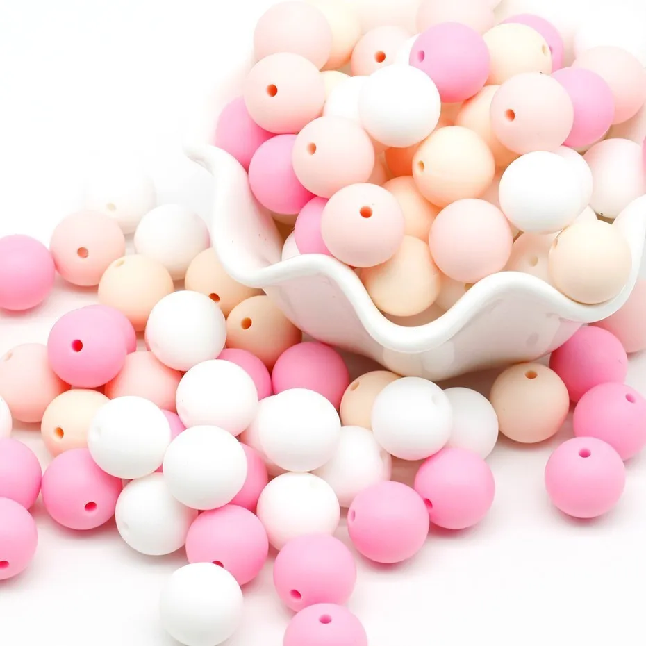 

Wholesale 30pcs 12mm 15mm Silicone Beads Baby Teether Pacifier Chain Loose Beads Silcone Teething Beads BPA DIY Pacifier Clip