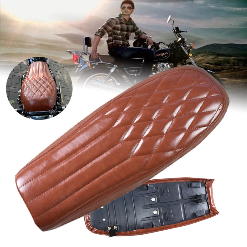 

1pc Motorcycle Diamond Vintage Cafe Racer Seat Retro Saddle ABS+PU Leather For Honda Kawasaki Suzuki Yamaha