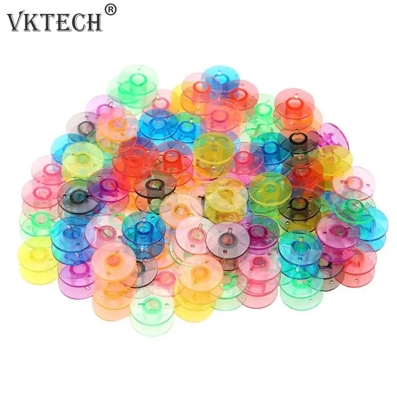 100pcs Household Sewing Machine Bobbins Universal Plastic Colorful
